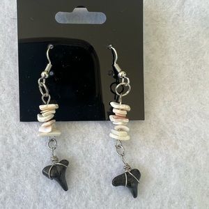 Handmade, shark tooth and shell earrings